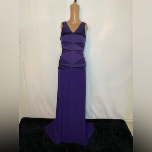 Halston heritage purple V-neck long sleeveless dress with triangle design